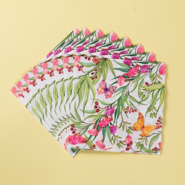 

20pcs Flower Print Disposable Napkin, Multicolor