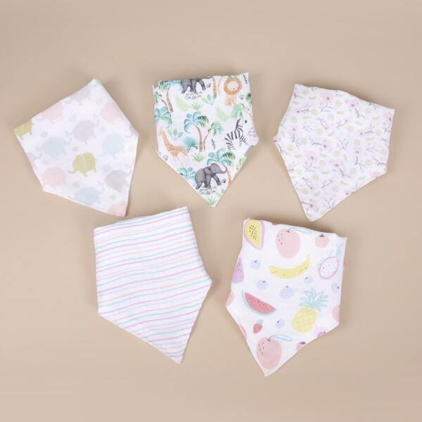 

5pcs Baby Cartoon Graphic Bib, Multicolor