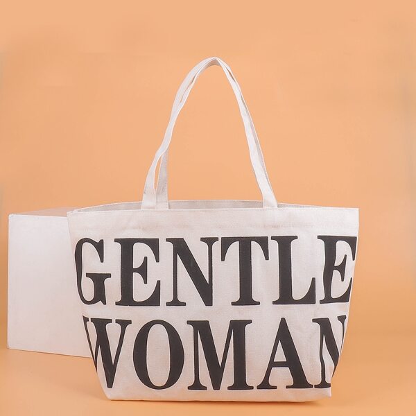 

Letter Graphic Tote Bag, Beige