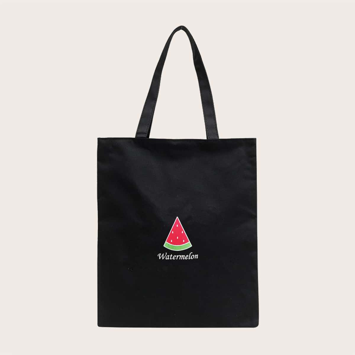 

Fruit Pattern Shopper Bag, Black