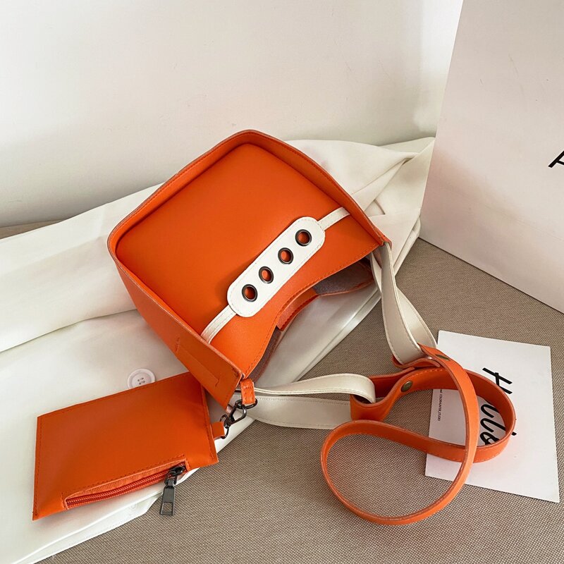 

Eyelet Decor Satchel Bag With Purse, Orange