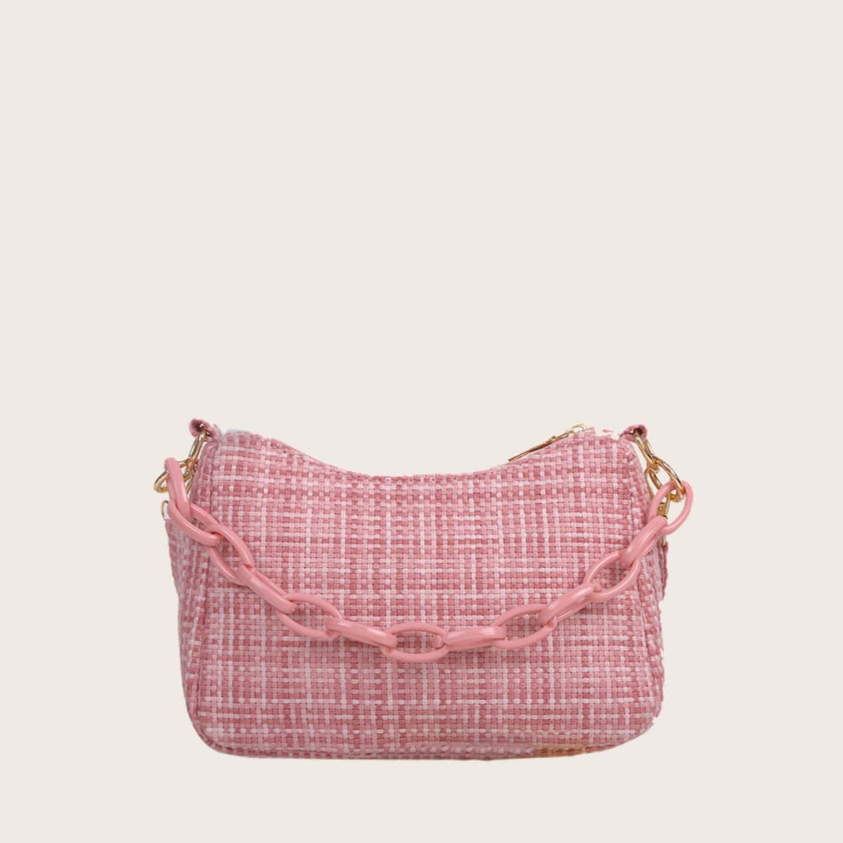 

Woven Chain Satchel Bag, Pink
