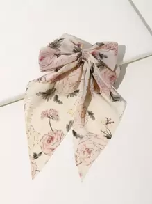 花朵印花蝴蝶结装饰发夹，可爱花朵发夹，情人节爪夹，发爪，发卡，学习用品，优雅，学院风，蝴蝶结，发饰，头部饰品，发夹 - 彩色 - 查看 2