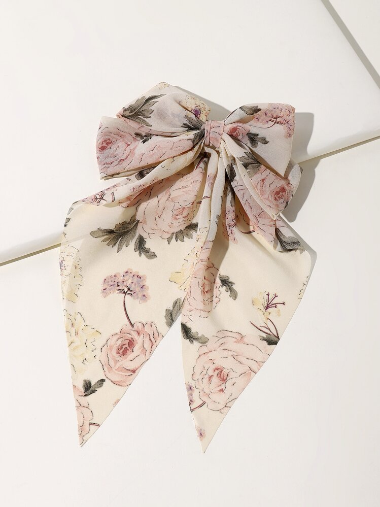 花朵印花蝴蝶结装饰发夹，可爱花朵发夹，情人节爪夹，发爪，发卡，学习用品，优雅，学院风，蝴蝶结，发饰，头部饰品 - 彩色 - 查看 2