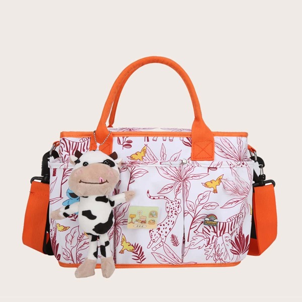 

Cartoon Charm Animal Print Tote Bag, Orange