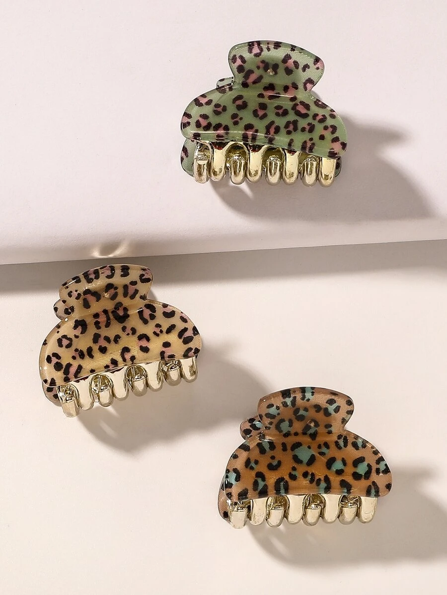 3入組豹紋髮爪 - 彩色 - 查看 1