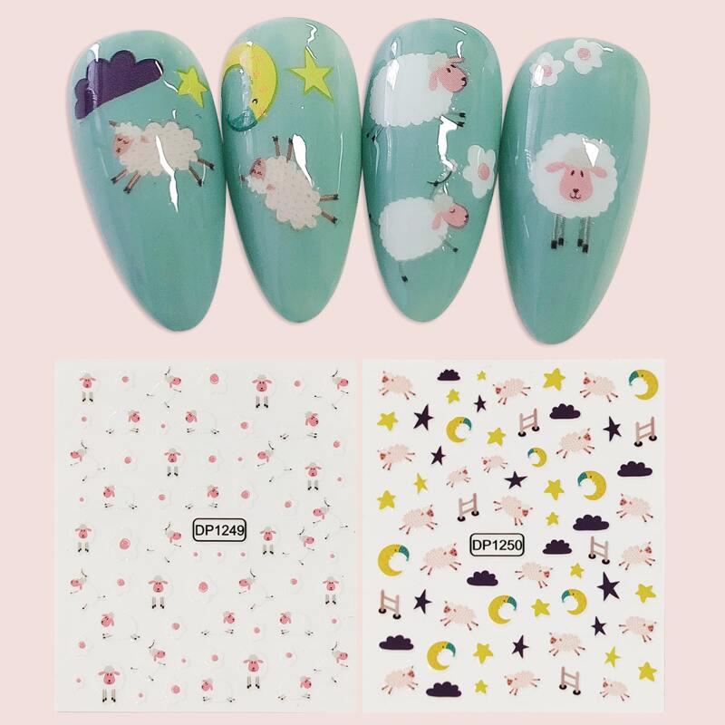 

2sheets Cartoon Sheep Nail Art Sticker, Multicolor