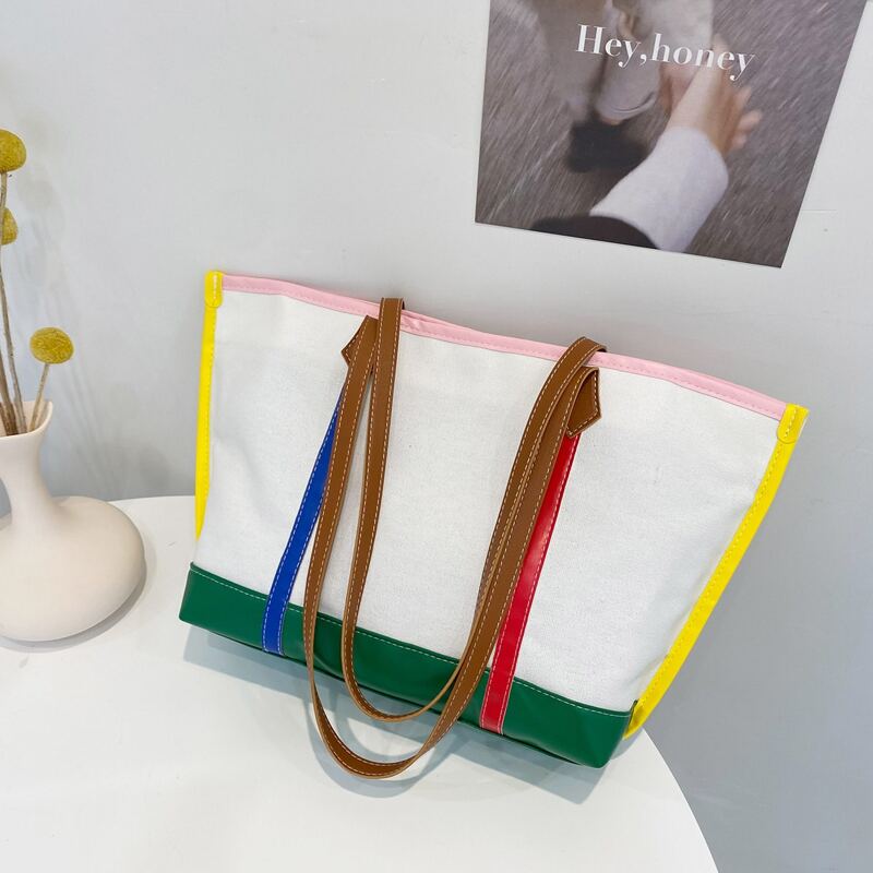 

Contrast Binding Tote Bag, White
