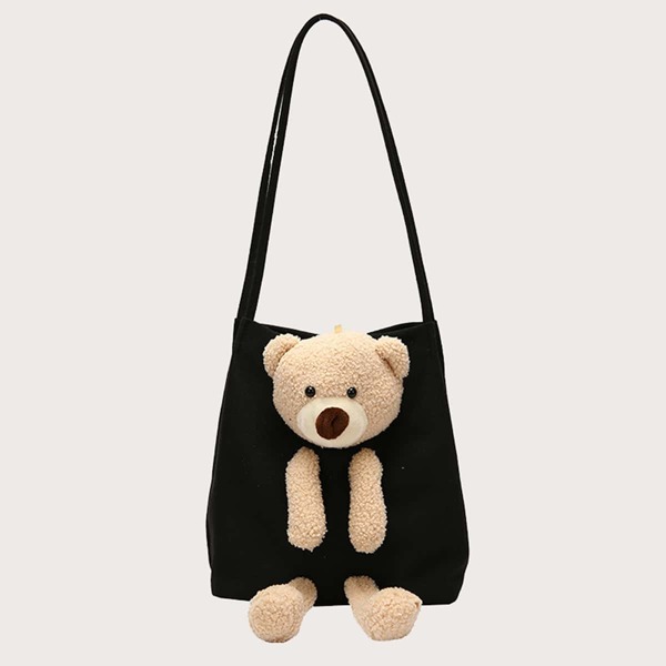 

Cartoon Decor Tote Bag, Black