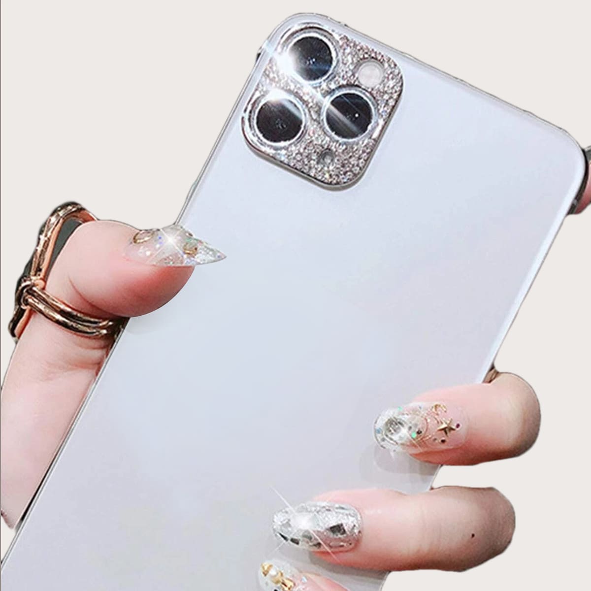 

1pc Rhinestone iPhone Lens Film, Silver