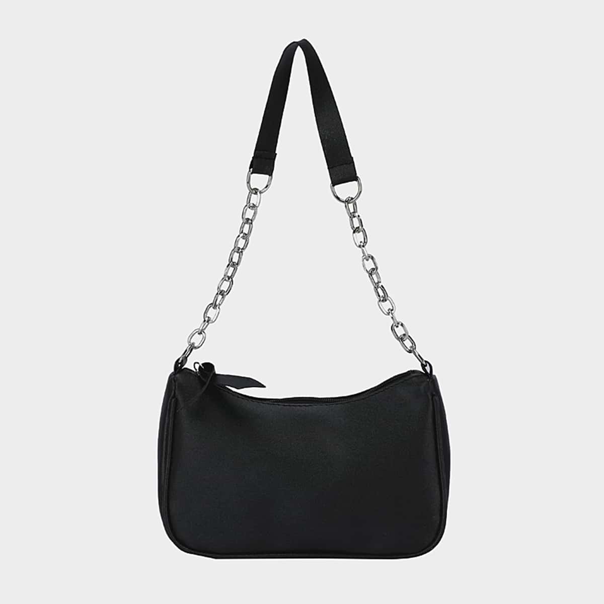 

Minimalist Chain Baguette Bag, Black