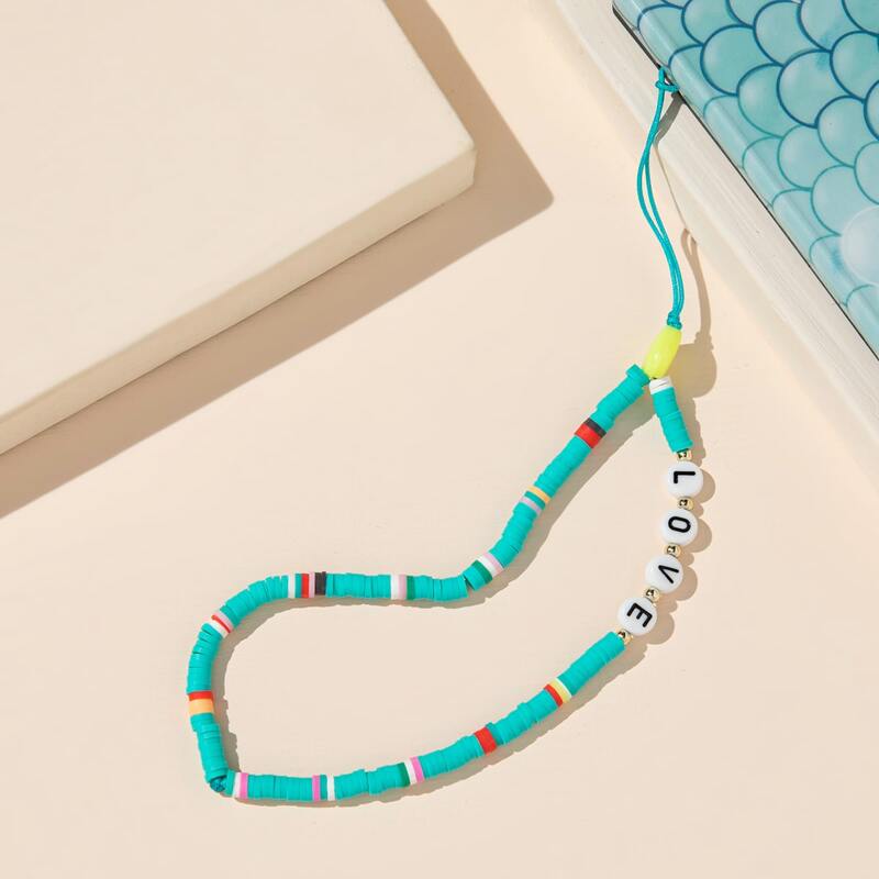 

1pc Letter Graphic Beaded Lanyard, Blue