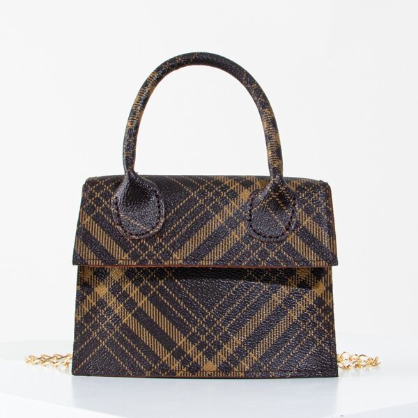 

Plaid Pattern Chain Satchel Bag, Coffee brown