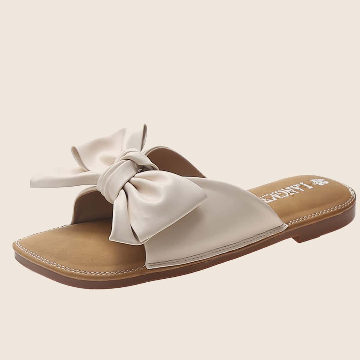 

Bow Decor Slide Sandals, Beige