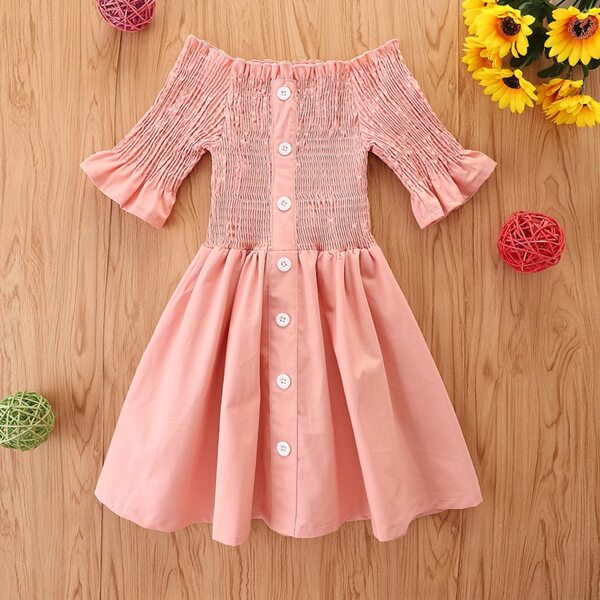 

Toddler Girls Off The Shoulder Frill Trim Shirred Dress, Pink