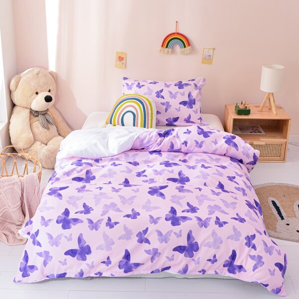 

Kids Butterfly Print Duvet Cover Sets Without Filler, Purple