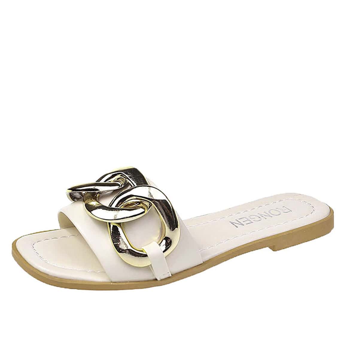 

Chain Decor Slide Sandals, Beige