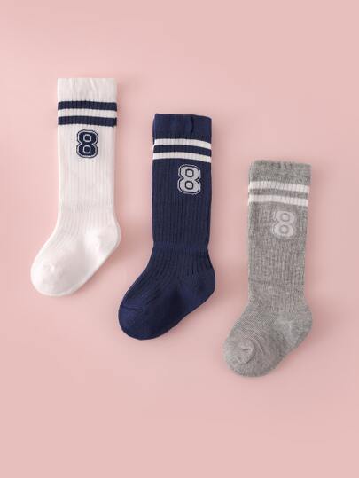3pairs Baby Number Print Socks