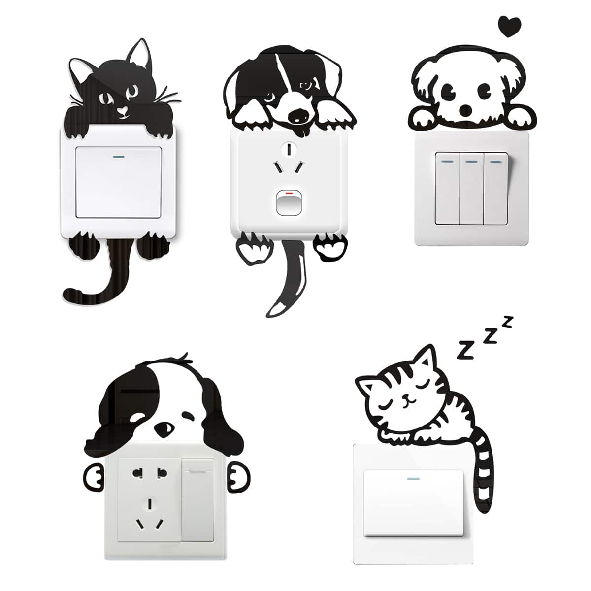 

1set Cartoon Animal Light Switch Sticker, Black