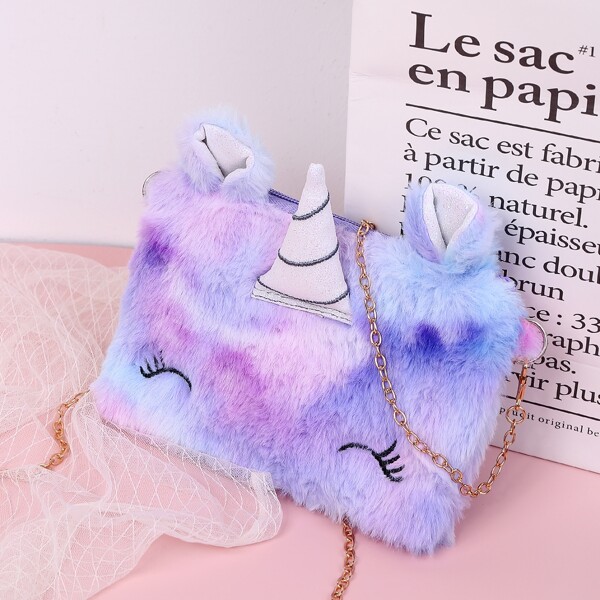 

Unicorn Design Fluffy Crossbody Bag, Purple