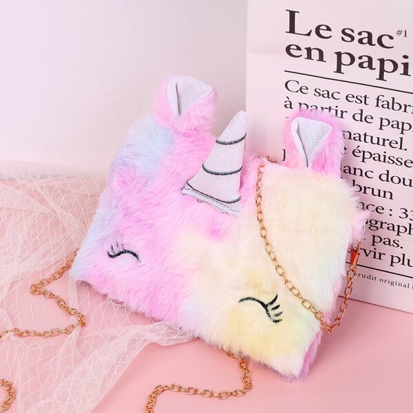 

Unicorn Design Fluffy Crossbody Bag, Multicolor