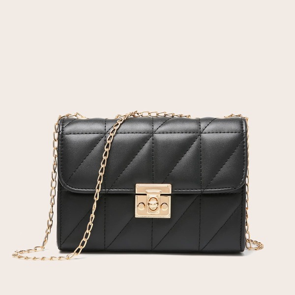 

Quilted Flap Chain Shoulder Bag, Black