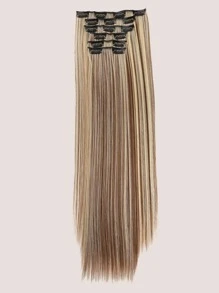 6 Pieces/Set 16 Clip Hair Extensions Black Long Straight Hair Natural Gradual Change Wig Heat Resistant Fiber Women's Hairstyle - Multicolor - View 2