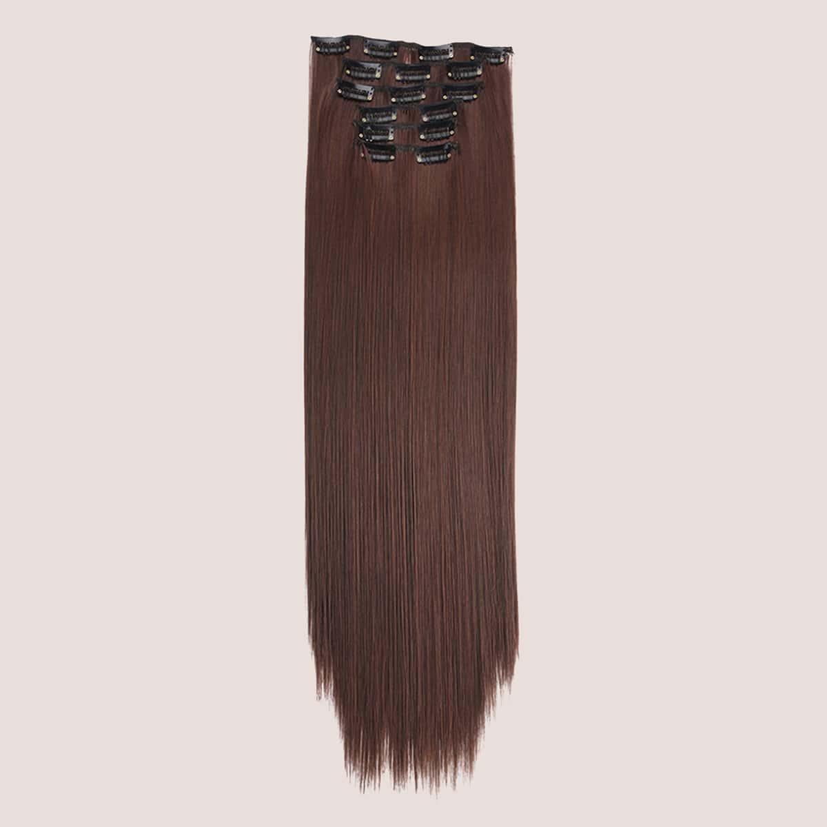 

16pcs Clip Long Straight Hairpiece, Brown