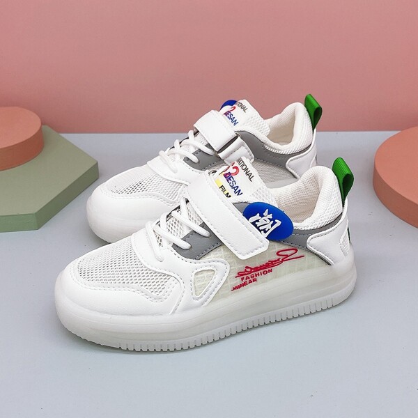

Toddler Boys Chinese Letter Graphic Velcro Strap Sneakers, White