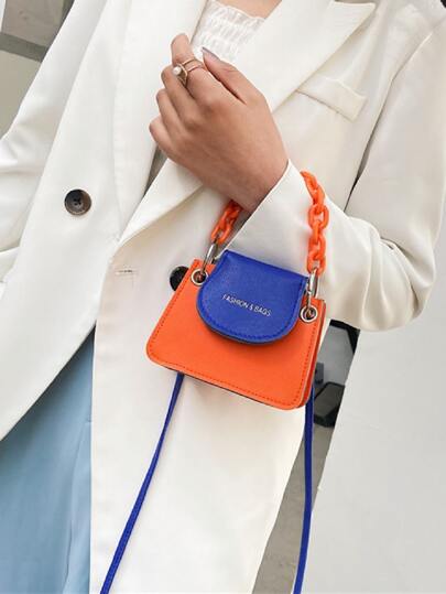 字母壓花雙色手提包