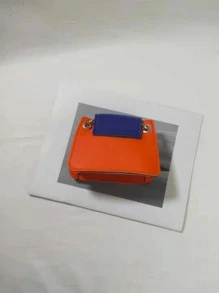 字母壓花雙色手提包 - 橘色 - 查看 3