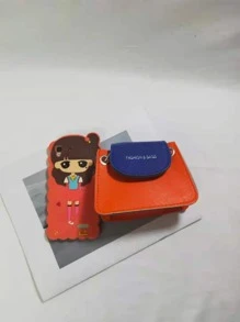 字母壓花雙色手提包 - 橘色 - 查看 4