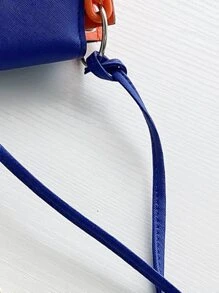 字母壓花雙色手提包 - 橘色 - 查看 7