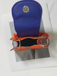 字母壓花雙色手提包 - 橘色 - 查看 8