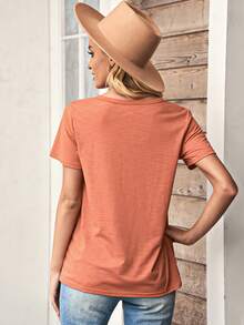 Camisetas Cut-out Liso Casual - Naranja - Ver 2