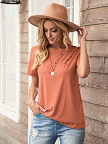 Camisetas Cut-out Liso Casual - Naranja - Ver 3