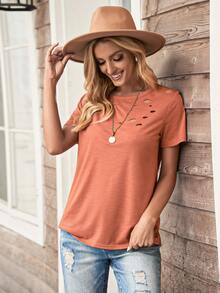 Camisetas Cut-out Liso Casual - Naranja - Ver 5