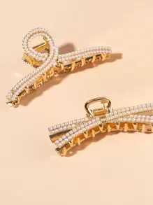 3 件仿珍珠装饰发夹优雅头饰情人节情人爪夹发夹发夹发钳发夹发夹 - 金色 - 查看 3