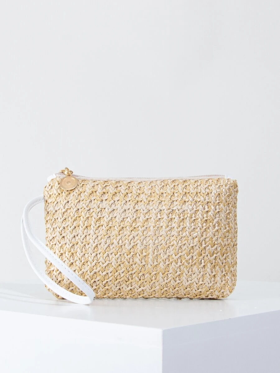 Mini Straw Clutch Bag - Apricot - View 1