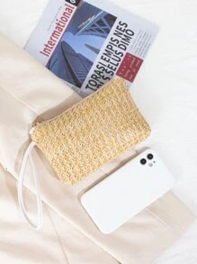 Mini Straw Clutch Bag - Apricot - View 2