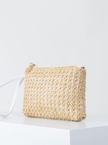 Mini Straw Clutch Bag - Apricot - View 3