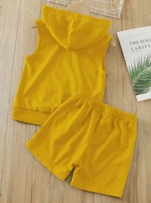 小男童素色連帽背心上衣帶短褲