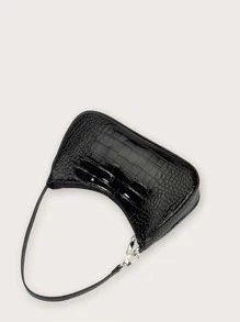 Women's Crocodile Embossed Fashion Everyday Shoulder Bag/Underarm Bag - Black - View 3