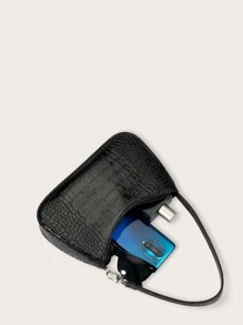 Women's Crocodile Embossed Fashion Everyday Shoulder Bag/Underarm Bag - Black - View 4