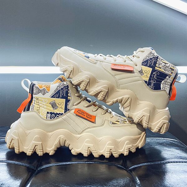 

Men Letter Graphic Chunky Sneakers, Beige