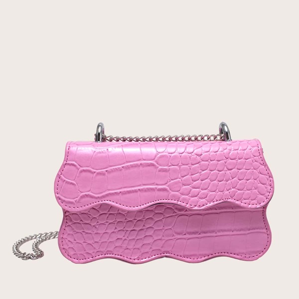 

Croc Embossed Chain Shoulder Bag, Pink