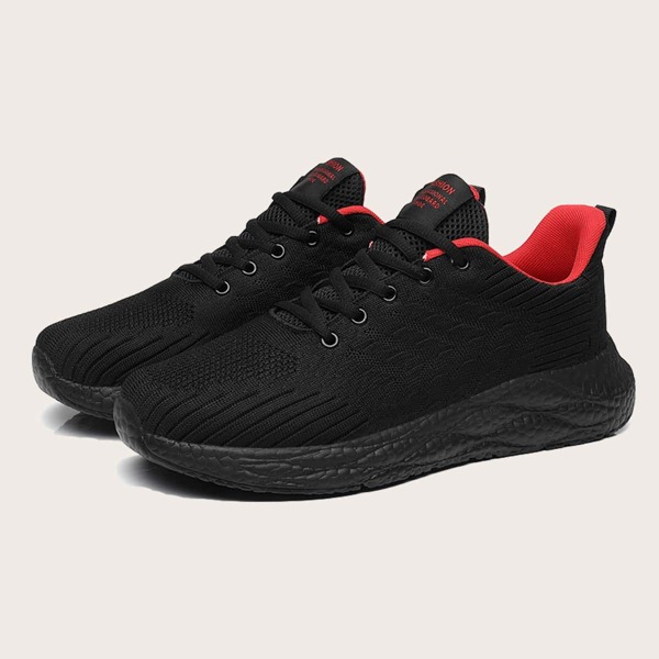 

Men Lace-up Front Knit Running Shoes, Black