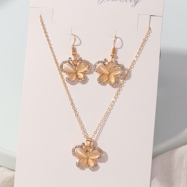 

3pcs Butterfly Detail Jewelry Set, Multicolor