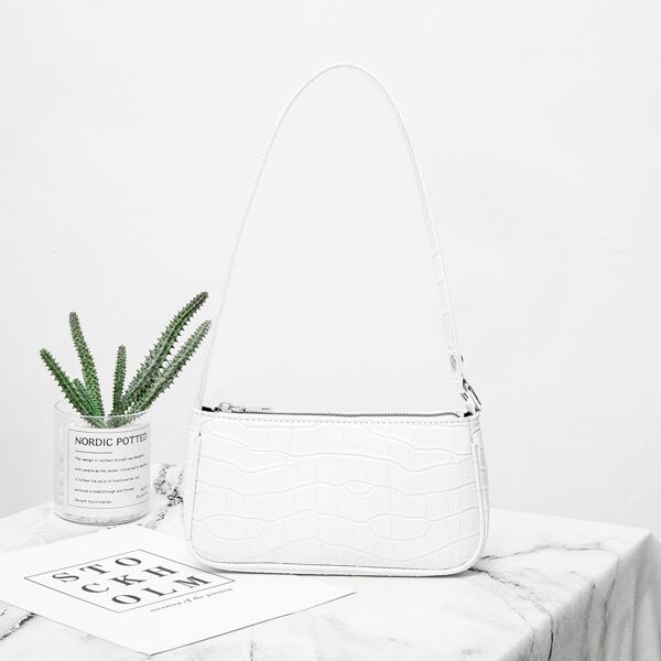 

Croc Embossed Baguette Bag, White