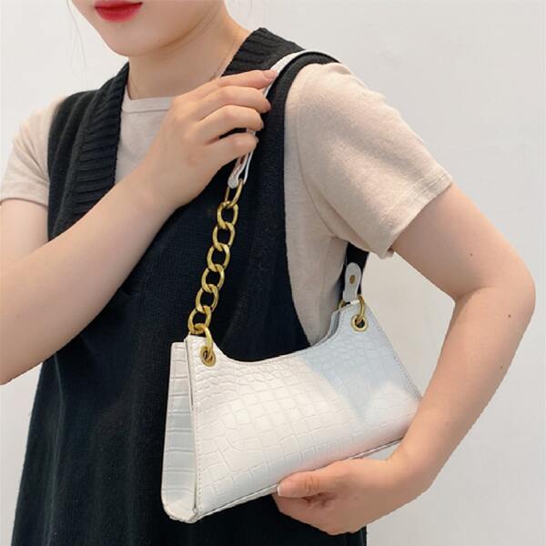 

Croc Embossed Shoulder Bag, White